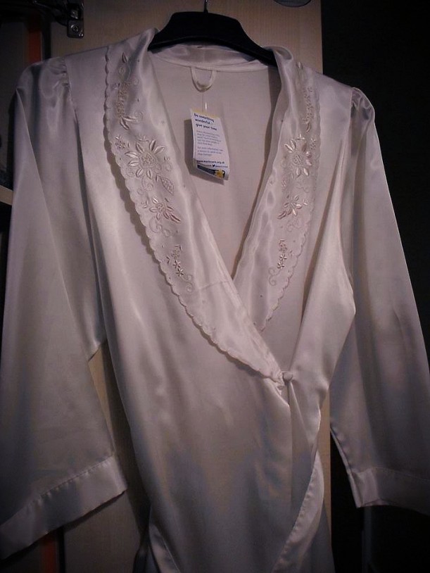 White satin dressing gown for the 'Dead Woman' in the final scene